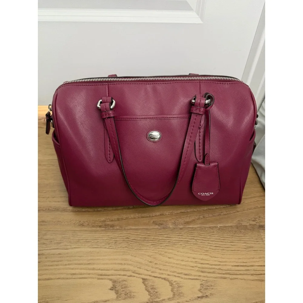 Coach Nancy Peyton Satchel Handbag Saffiano Professional Leather Berry Pink Chic